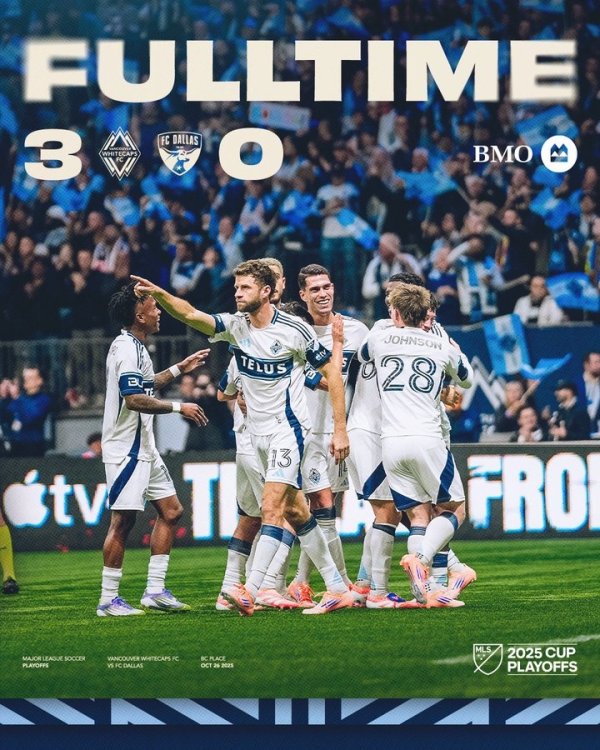 穆勒点射立功！温哥华白浪季后赛首场3-0打败达拉斯FC