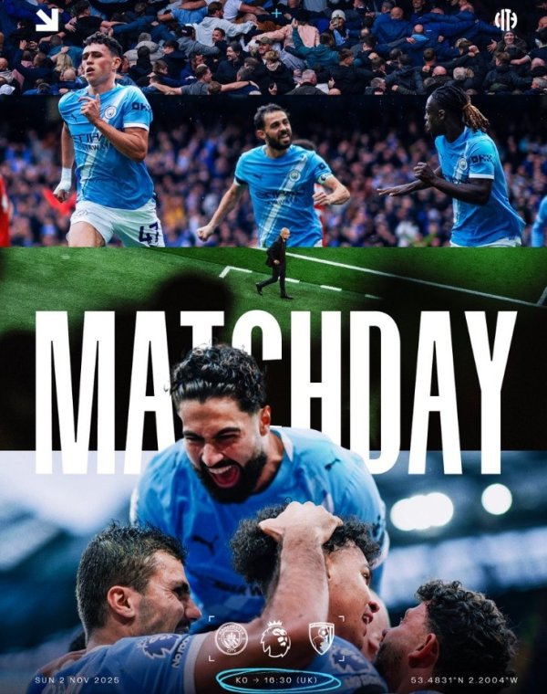 曼城官推晒海报预热本轮对阵伯恩茅斯：伊蒂哈德在恭候！